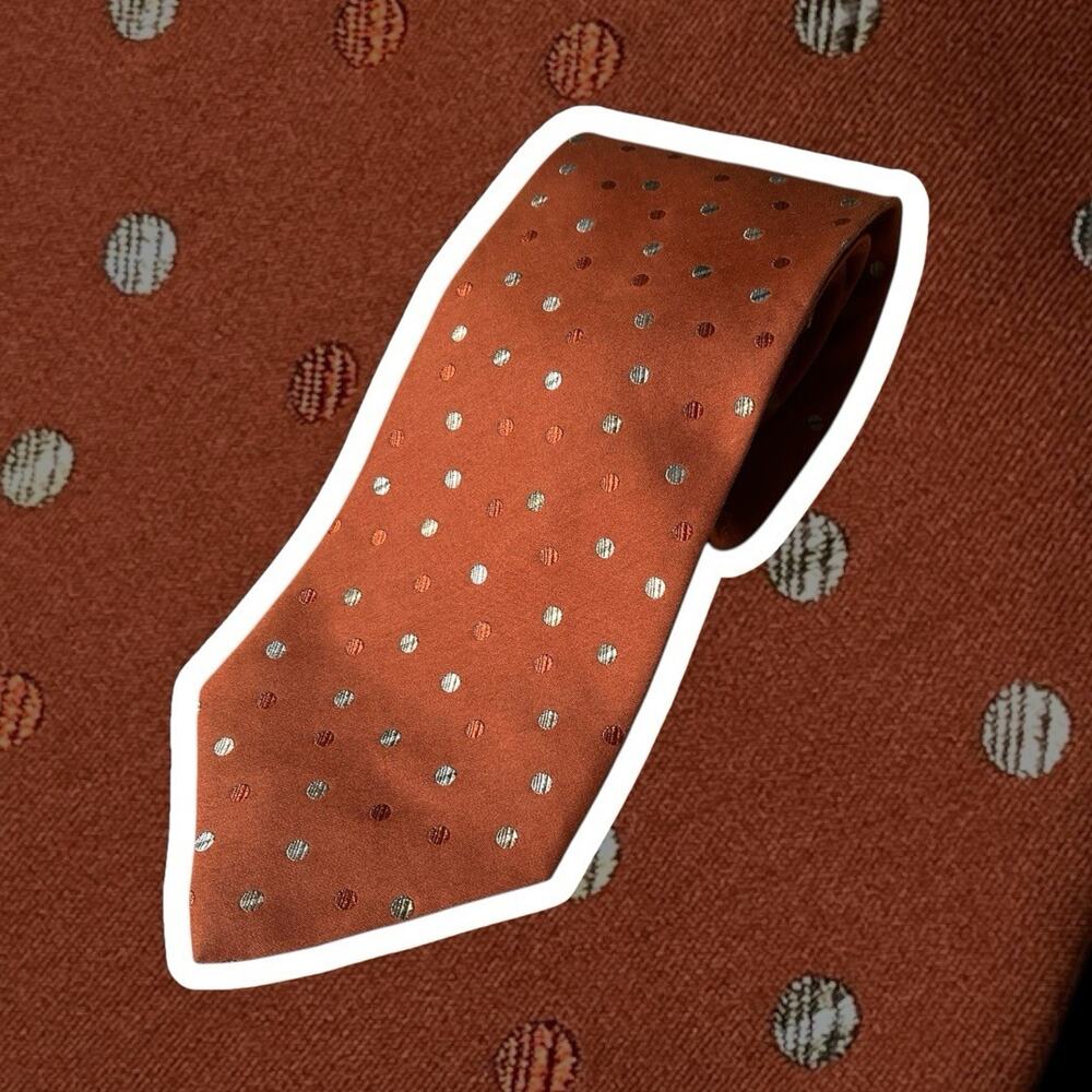 Ermenegildo Zegna Necktie Silk Cotton Blend Italy Woven Orange Polka Dot
